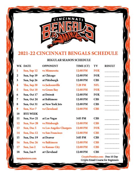 Printable Bengals Schedule 2022